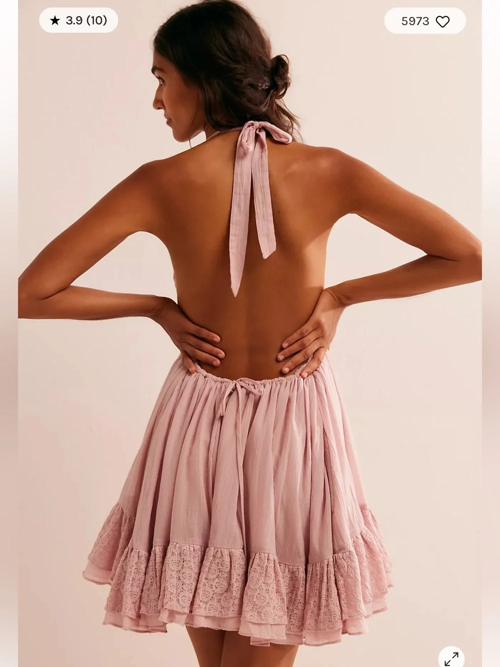 Free People Misa Tunic Ruffles Halter Open Back Mini Dress S